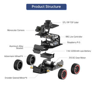 MentorPi A1 AI Vision ROS2 Robot con telaio Ackermann, Lidar per guida automatica, mappatura Base navigazione su Raspberry Pi 5 - Product Image 6