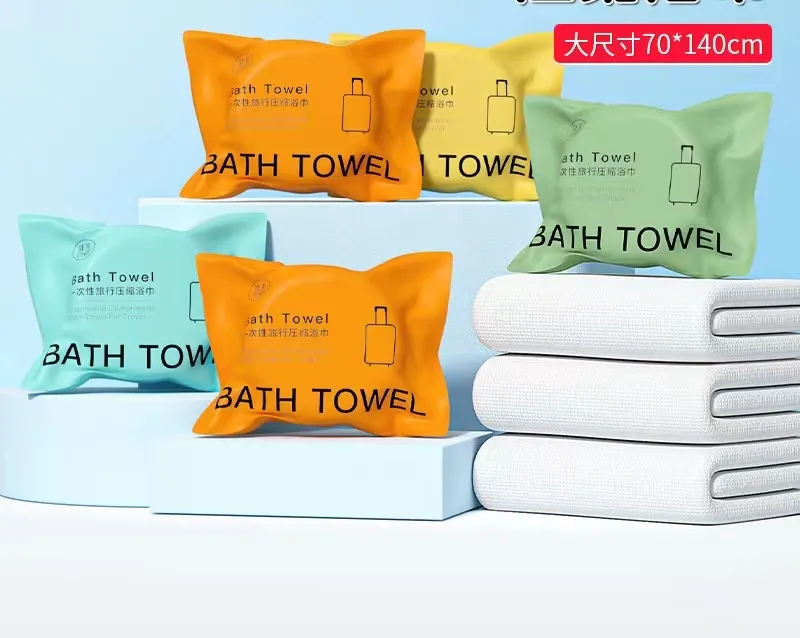 Nén khăn tắm dày và tăng dùng một lần di động đóng gói riêng không dệt khăn tắm 70x140