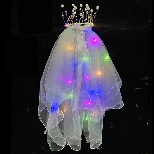 Light Up Wedding Bridal Veil- Crown & colorful light