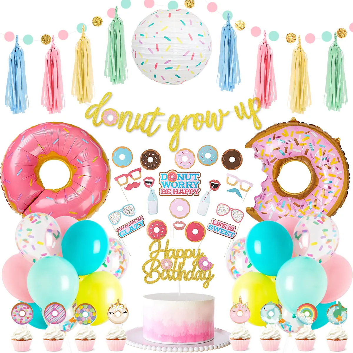 PARTYCOOL Baby Girl Birthday Party Decoration Donut Balloons Donut Grow up Party With Donuts Birthday Party Supplies