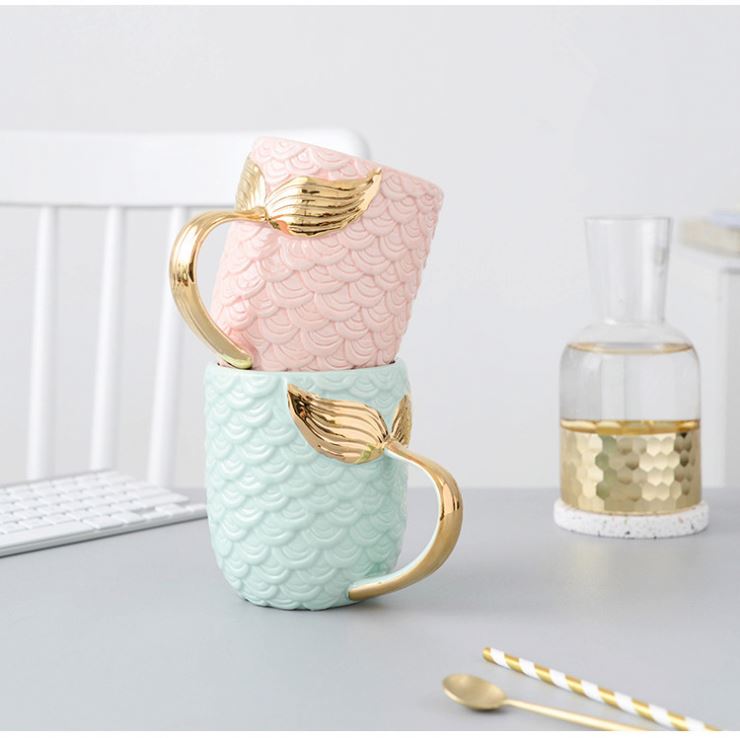 Zogifts Newrest 3D ที่ไม่ซ้ํากันหางสีทองจับมหาสมุทรธีมเซรามิคนางเงือกแก้วกาแฟ - Product Image 6