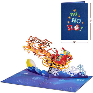 Hot bán thiệp chúc mừng 5x7 inch hải quân hình chữ nhật hình dạng thẻ <span class=keywords><strong>3D</strong></span> Pop Up <span class=keywords><strong>java</strong></span> giáng sinh xe trượt tuyết Thẻ quà tặng cho trang trí - Product Image 1