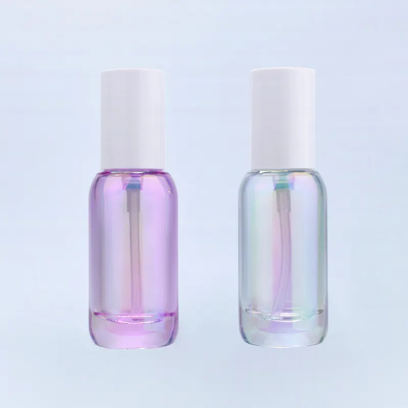 Imballaggio cosmetico bottiglia di vetro la cura della pelle personale decorazione magica di vetro colorato mini vasi con lozione pompa spray cap