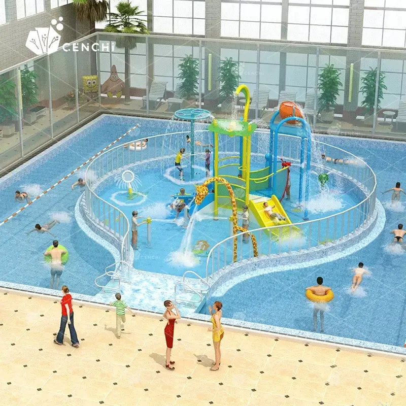 Cenchi resort splash pad toboggan aire de jeux aquatique commerciale 200 pieds carrés meilleurs campings français avec parcs aquatiques