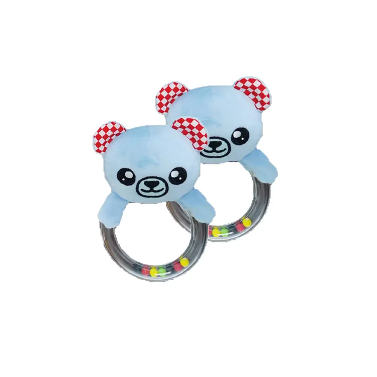 Пластиковое кольцо-погремушка в виде плюшевого медведя с клетчатыми ушками, вставка в фасоль, игрушка для творчества для новорожденного ребенка