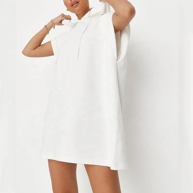 Il Servizio DELL'OEM Bianco con cappuccio tank top donne pullover senza maniche felpa vestito di grandi dimensioni
