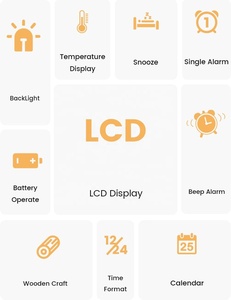 Large Display Desktop Table Time Temperature Date LCD Digital Desk Alarm <strong>Clock</strong> <strong>With</strong> Real Bamboo Frame - Product Image 5