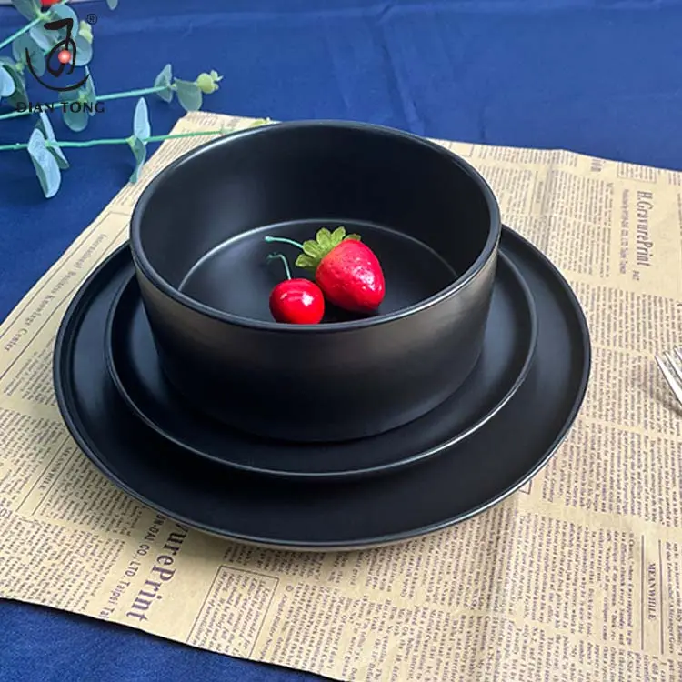 Yeni sofra düğün dekor yemeği porselen tabak mat siyah seramik kaplar ve tabaklar için restoran tabakları takım yemek