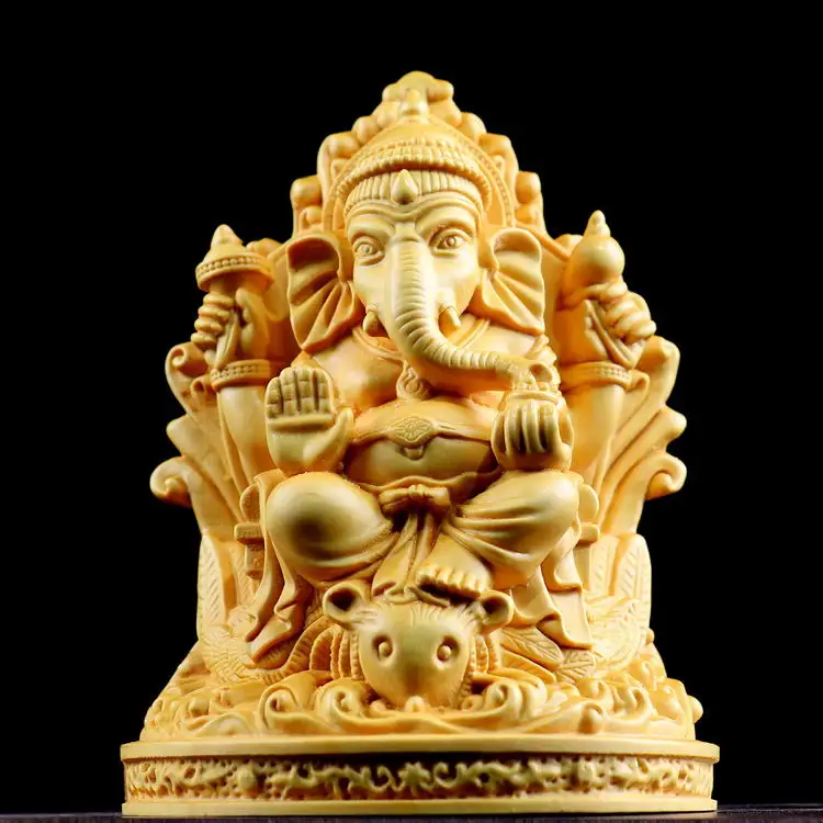 Estatua de Ganesha para decoración del hogar, estatua de madera de Ganesha para tallar madera, ecológica, de venecita de Ganesha