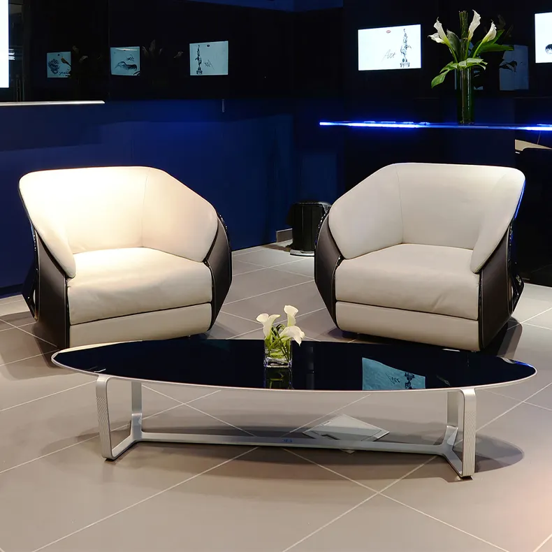 Sofa kursi tunggal mewah kelas atas, kursi sofa kulit asli tunggal desainer elegan hitam krem