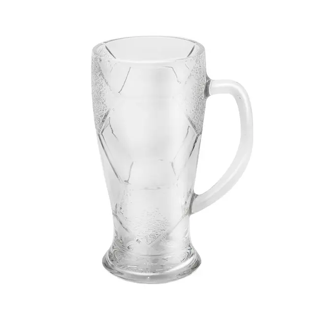 כדורגל עיצוב כלי זכוכית קיבולת גדולה זכוכית כוס בירה עם מוצק ידית ספורט זכוכית כוס שתייה