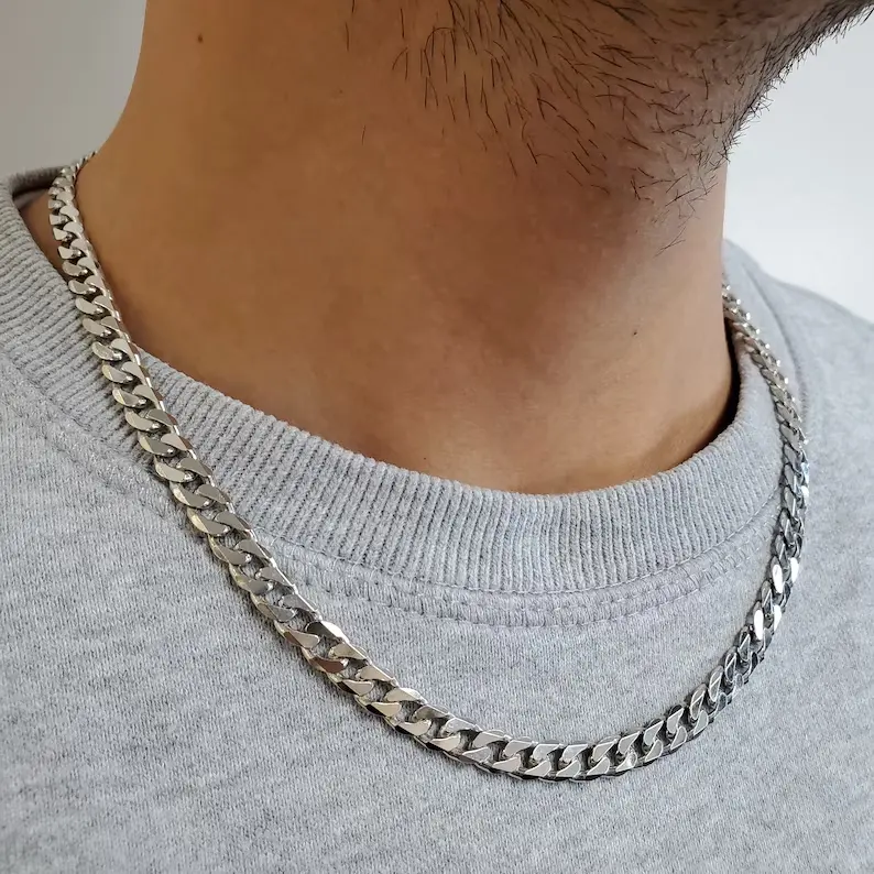 Solid silver 3 4 5 6mm Flat Curb Cuban link chain Miami 925 sterling silver men's chain hiphop for silver necklace man