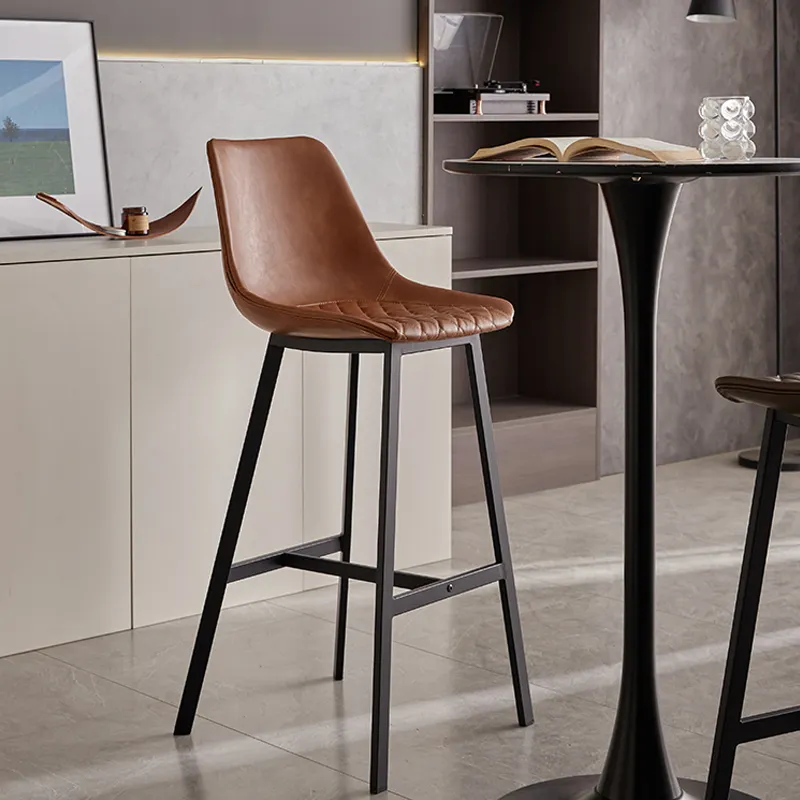 Cadeira retrô estilo retrô minimalista de metal para jantar, tecido de couro colorido, cadeira luxuosa com encosto alto e confortável