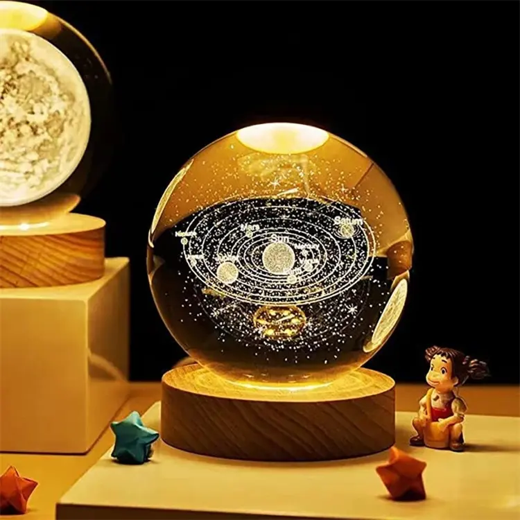 Aydınlık cam kristal top süsler güneş ve galaktik 3D gece lambası tatil yeni yıl dekoratif tema parti kaynağı