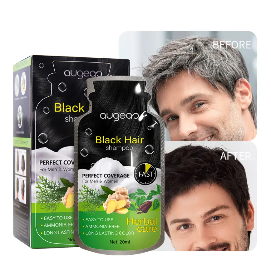 20 كيس طبيعي عشبي للرجال صبغة شعر شامبو شعر أسود لتغطية الشعر الرمادي