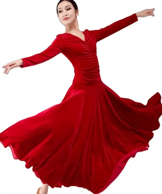 FLHY0365 Vestidos ajustados 2023 Llegada Disfraces de flamenco Coro Vals español Salón de baile latino Vestidos rojos para mujeres