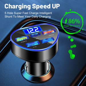 66W 5in1 5 port 4 USB + Typ C hızlı araba şarjı akıllı telefonlar için LED hızlı şarj ile PD tipi C araba USB şarj aleti - Product Image 4