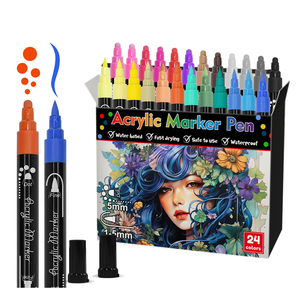 Khy 24 màu cao cấp kép tip Acrylic Bút Đánh Dấu thiết lập tùy chỉnh Gỗ gỗ vải đá đá sơn thủy tinh gốm mực vĩnh viễn - Product Image 1