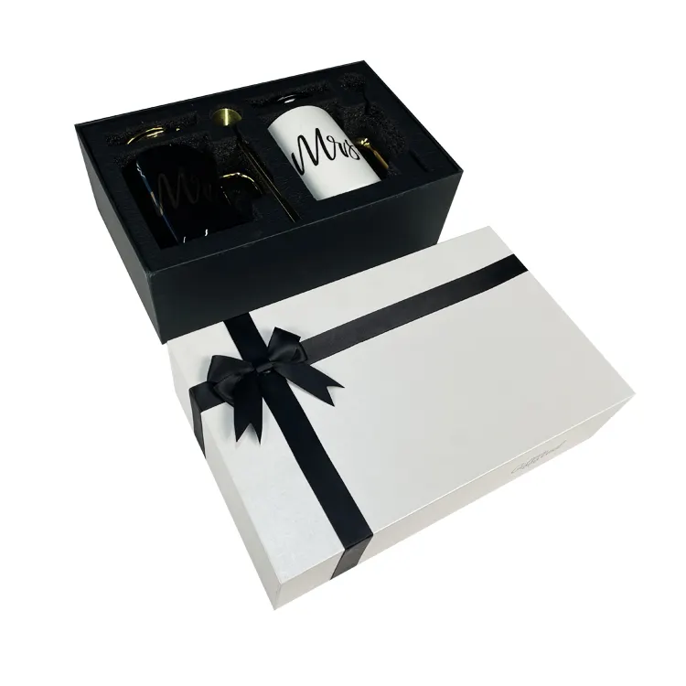 Tazze da caffè e piattino in ceramica di lusso bianco con logo personalizzabile premium confezione regalo con confezione regalo in cartone con schiuma