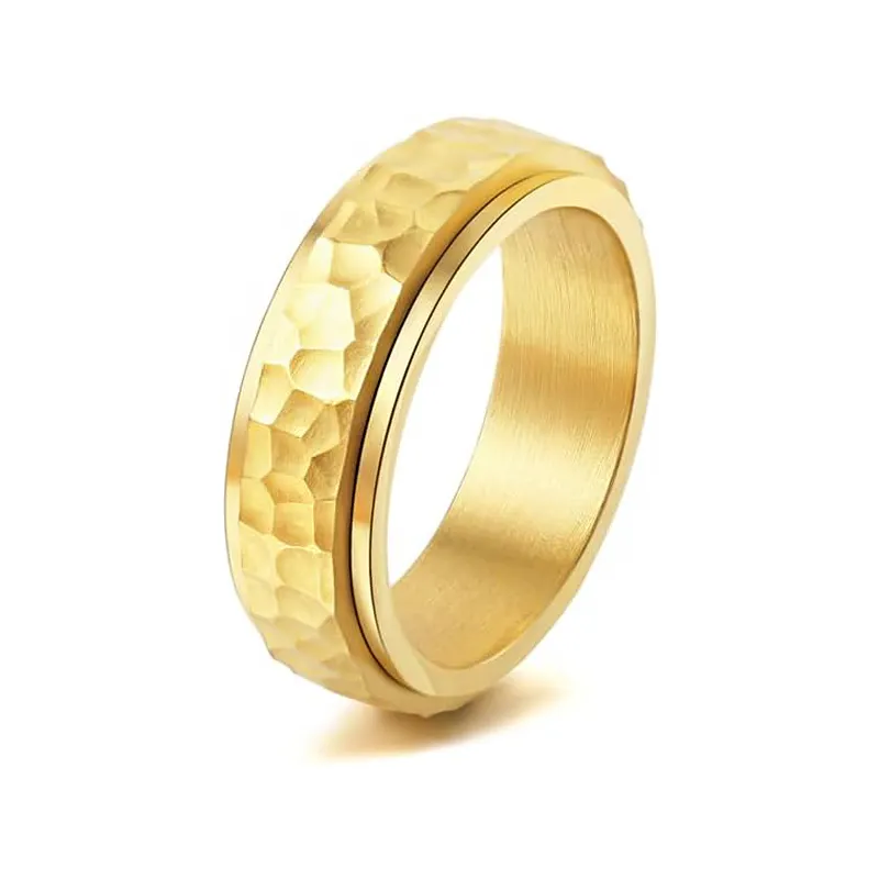 Personalizado 14K Banhado A Ouro Aliviar A Ansiedade Sorte Cubic Zirconia Stones Spinner Band Gold Fidget Anéis para Mulheres Homens