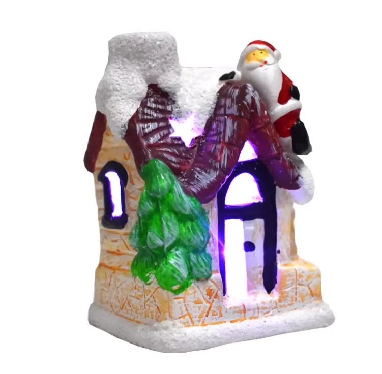 Hot sale custom ceramic santa claus mini light Christmas village house
