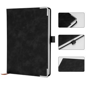 Esquinas de metal Cuaderno negro con papel cuadriculado Diario no forrado Etiqueta privada PU Cuaderno personalizado de alta calidad con bolígrafo A5 - Product Image 2