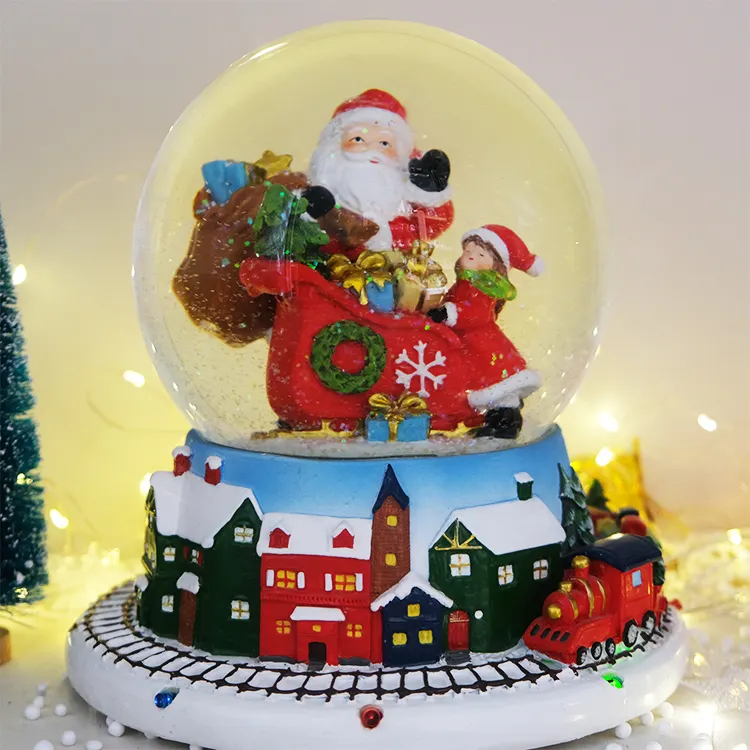 Bola de nieve de cristal decorativa de Papá Noel, globo de agua de resina de alta calidad, personalizado, con música, 150mm