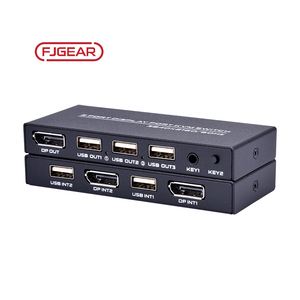 FJ-DK201 Fjgear <strong>2</strong> Way DP <strong>Kvm</strong> <strong>Switch</strong> <strong>2</strong> in <strong>1</strong> Out <strong>2</strong> Hosts Share a Computer Plug and Play with Metal case 4k Usb2.0