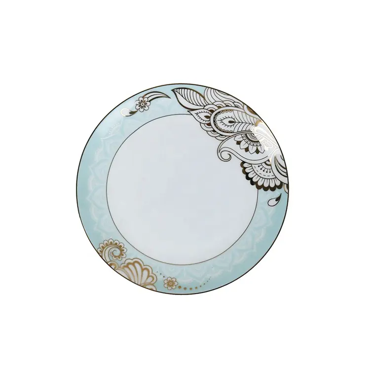 6,5 дюймовая белая тарелка в скандинавском стиле с логотипом на заказ, посуда для вечеринки, круглый керамический фарфоровый набор с золотым ободом для свадебной посуды