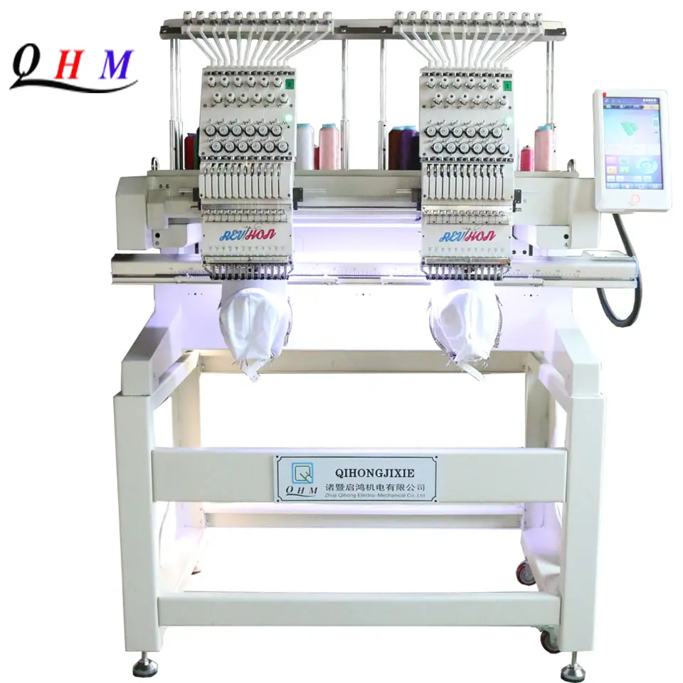 QHM Double Head 2 Heads Computer Laser Sampling Logo Sewing Automatic Flat Sequin Cloth Embroidery Machine