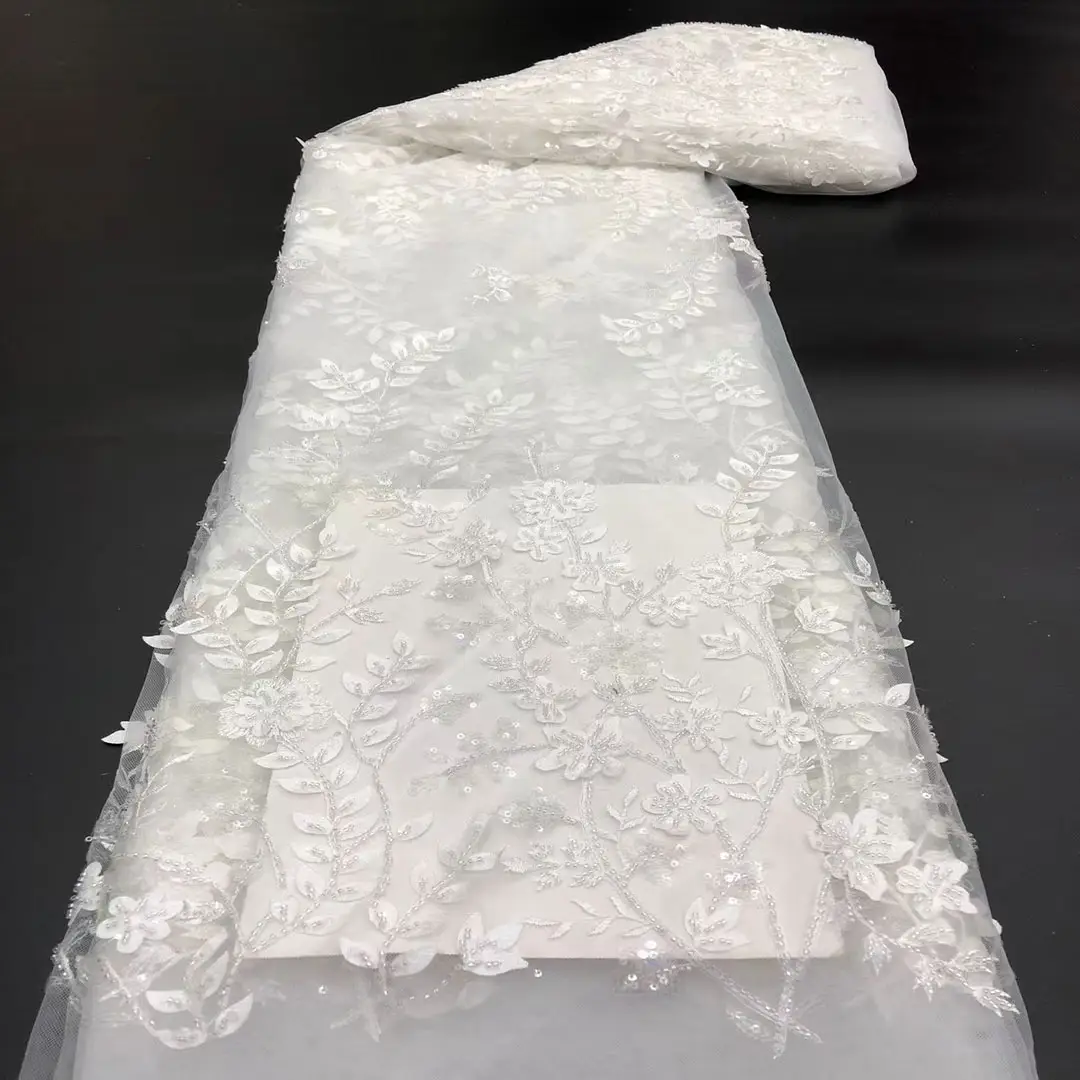 Tela de encaje para boda, bordado francés con cuentas de lentejuelas, superventas