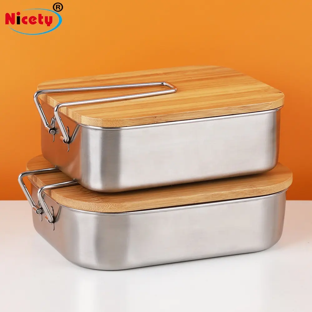 Nicety Food Grade Containers for Food Metal Bento Lunch Box with Bamboo Lid Food Containers OEM Customized Europe