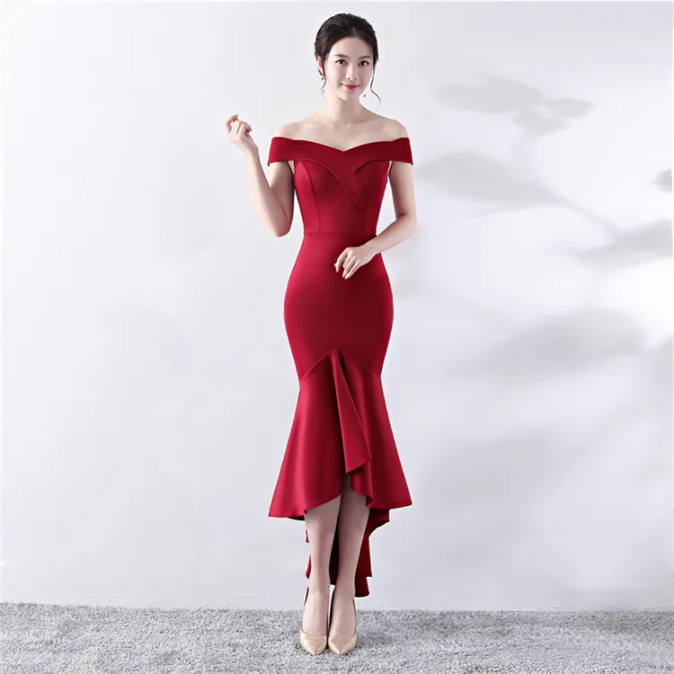 1327 # Sposa Rosso Mid-lungo Matrimonio Coreano Abiti Slim Abiti Da Sera formale Abiti di Promenade per il concorso di bellezza