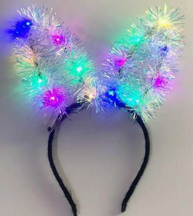 LED Bunny kulak bandı Light Up tavşan kulaklar saç çember parlayan Glowing Cosplay parti kostüm noel doğum günü süslemeleri
