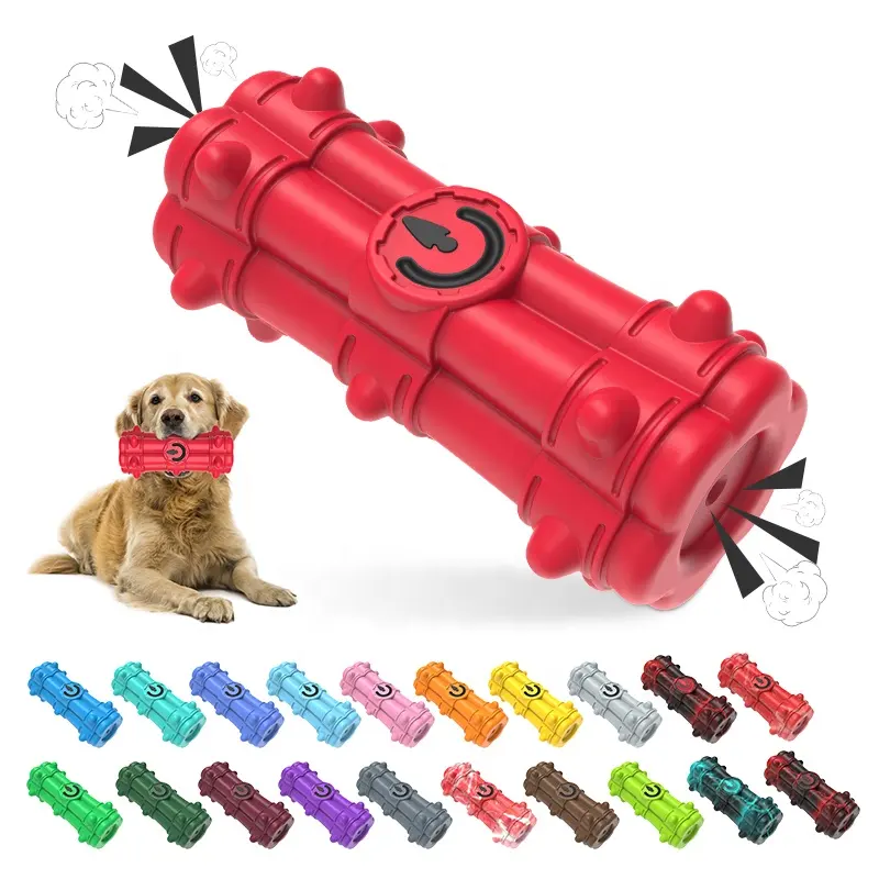 새로운 도착 더블 엔드 삐걱 거리는 내구성 폭탄 뼈 모양 애완 동물 장난감 제조 업체 개 씹는