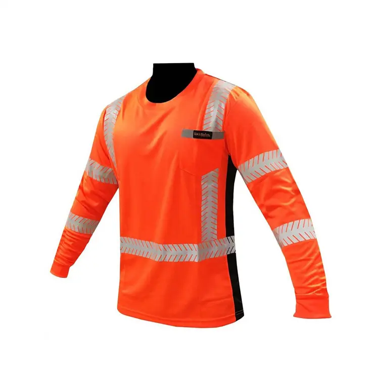 Personalizzato 100% poliestere bird-occhi tessuto traspirante a maniche lunghe hi vis riflettente t camicia da lavoro di sicurezza