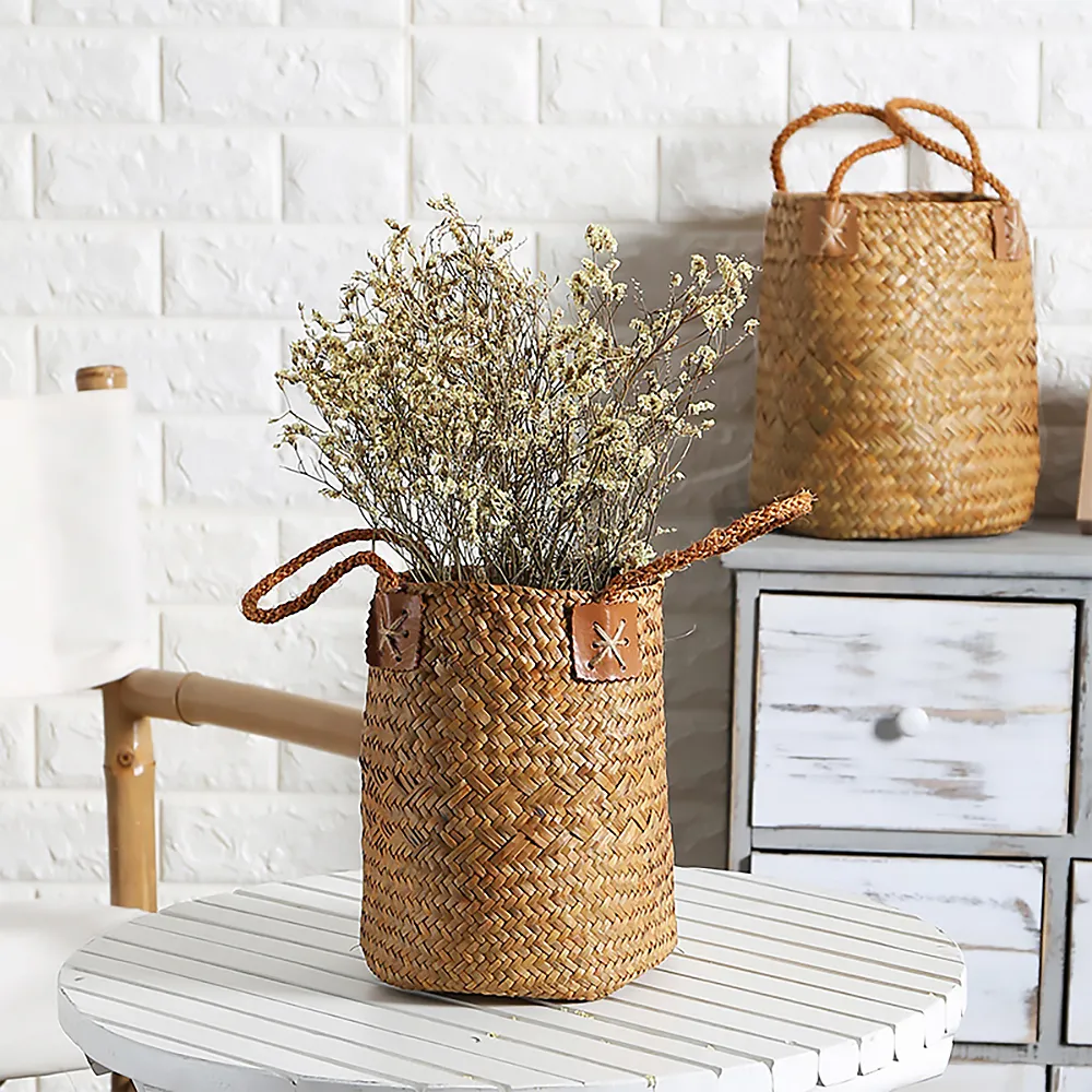 Mobili per la casa cestino portaoggetti in rattan intrecciato a mano creativo vaso da fiori coperchio circolare piccolo cesto regalo