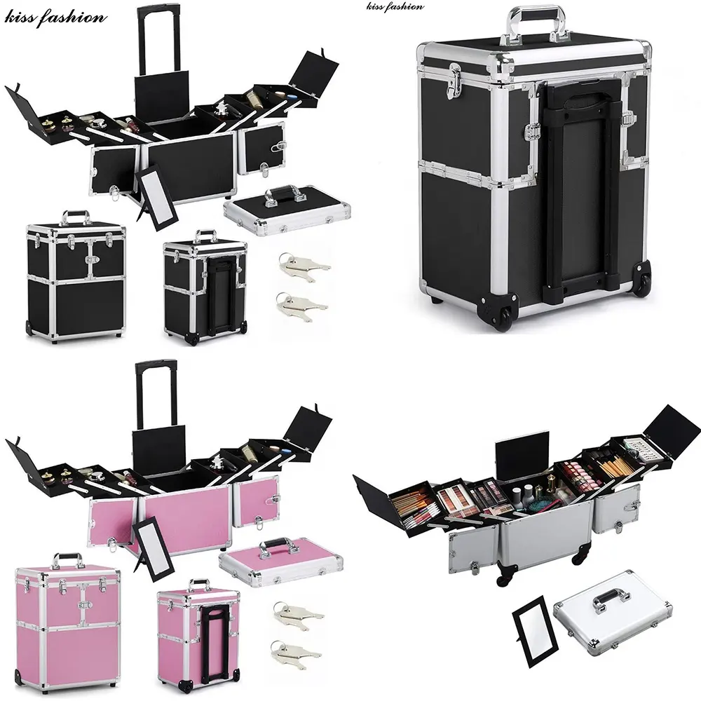 Онлайн-магазин, 19 дюймов, большой удобный чемодан на колесиках для макияжа, органайзер для косметики с ручкой и замком