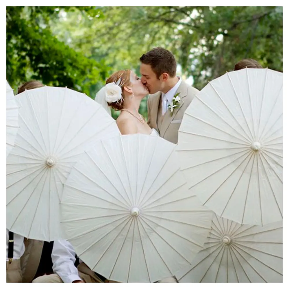 Wholesale paper Decorative Mini Craft Plain Chinese Brida Gifts Parasols Handmade Oil White paper wedding umbrellas