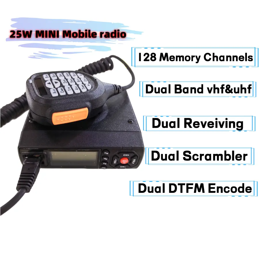 Dual Band 25 Watt mini vô tuyến di động 128 kênh UHF & VHF Walkie Talkie xe gắn thu phát