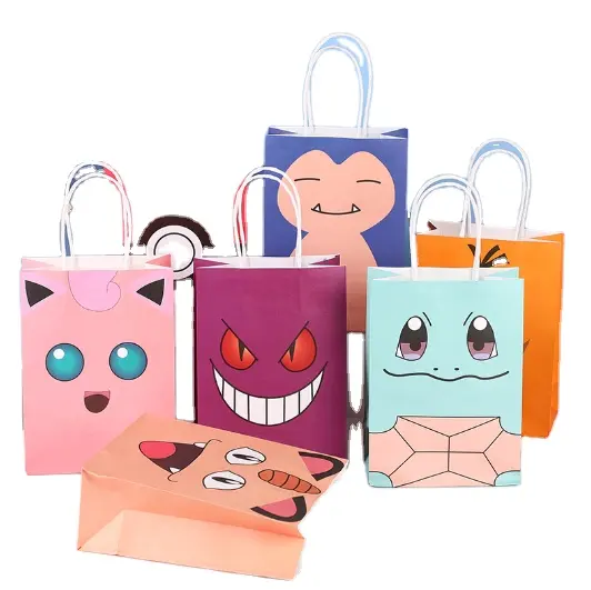 Atacado adorável carry-on saco kraft papel lanche bolsa anime cartoon pokemoned saco de compras para festa