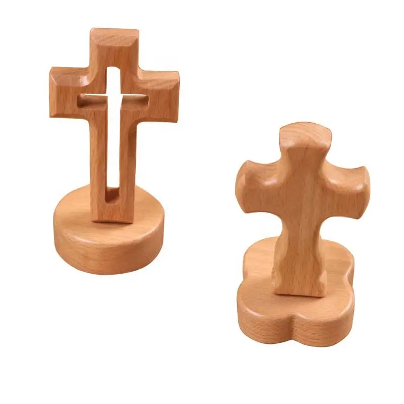 木製竹クロスギフトキリスト教クリスチャンブナ材家の装飾マグネット付き木製スタンドドロップなし良質