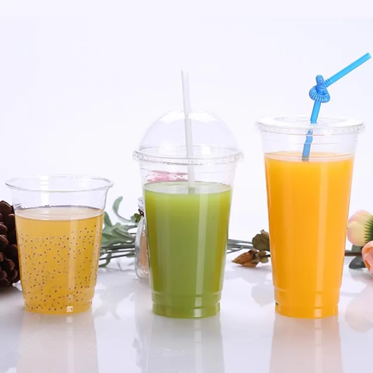 Gobelets transparents jetables en plastique PET pour boissons, café glacé, thé à bulles, imprimés avec logo personnalisé