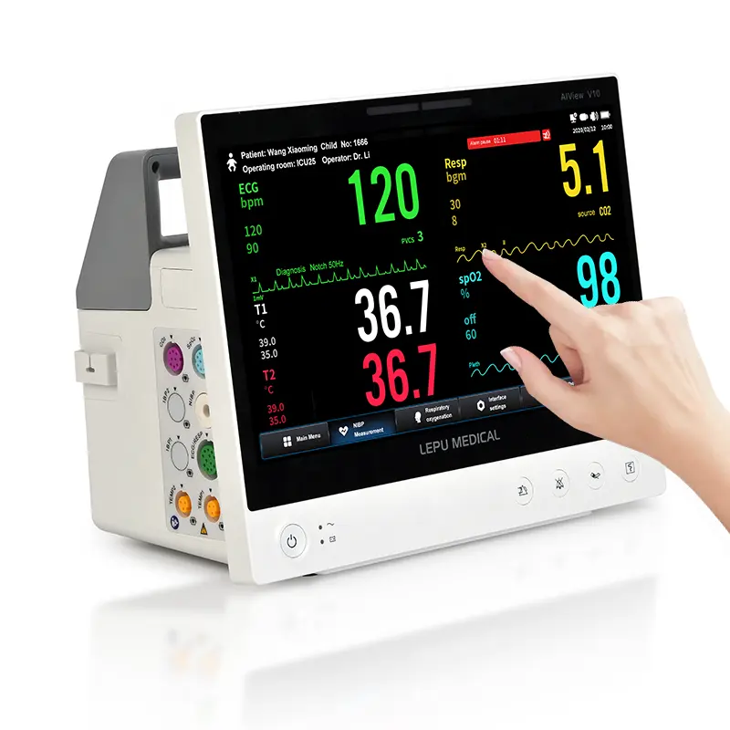 LEPU Perangkat Pemantauan Jarak Jauh Telemedicine, Harga Perangkat Pemantauan Jarak Jauh Telehealth Medis Multi Parameter, Monitor Pasien Jantung ICU dengan Troli