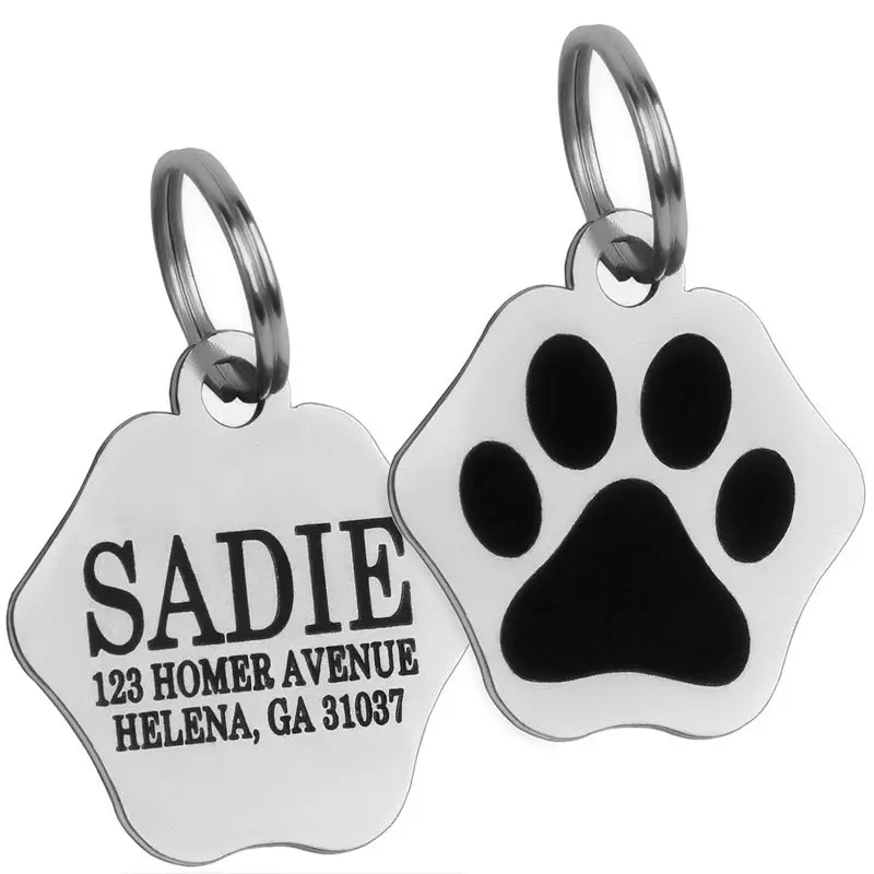 Etiqueta de metal de acero inoxidable personalizada para mascotas Etiquetas de perro en forma de pata personalizadas