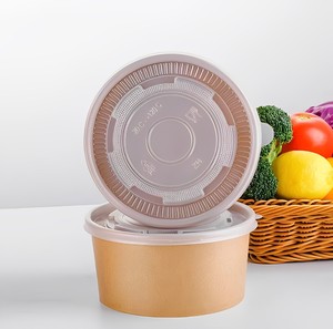 500ml 750ml 1000ml 1100ml 1300ml Disposable Biodegradable PLA Coated Water Based Kraft Salad Paper <strong>Bowl</strong> With Lid - Product Image 3