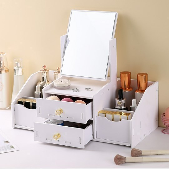 Large square mirror makeup box