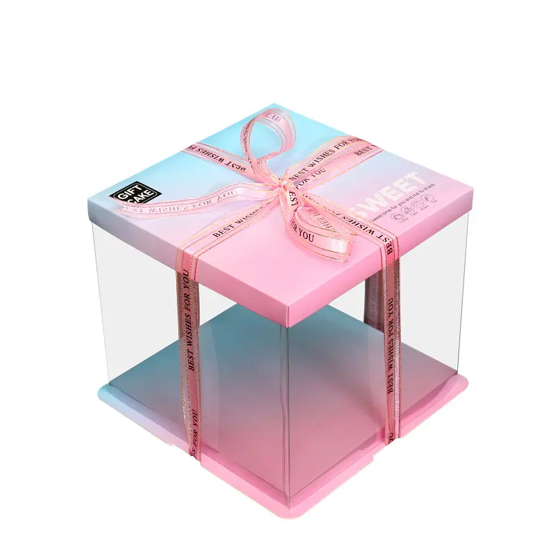 Caixa de bolo transparente, com fita de luxo embalagem de caixas de bolo e sacos sonic strawberries mini bundt caixas de bolos