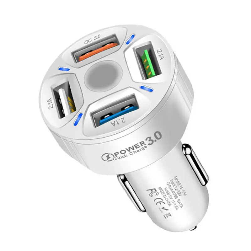 Chargeur de voiture à 4 ports, charge rapide usb, chargeur de voiture à quatre ports pour smartphone Q--C 3.0, chargeur de voiture 4usb pour téléphone portable/pad