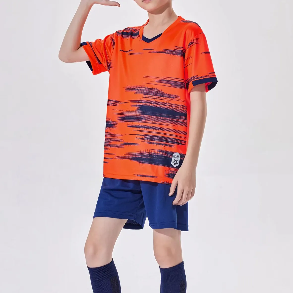 Conjunto de camiseta respirável da tailândia, camiseta de futebol curta, uniforme de futebol infantil, atacado, 2023/24